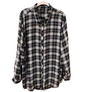 Torrid Shirt Plaid Long Sleeve Sheer Button Up Open Back Size 2